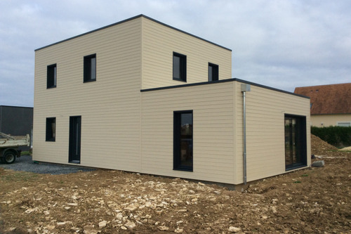 Construction d'une maison en ossature bois (fabrication Sybois) à Moult